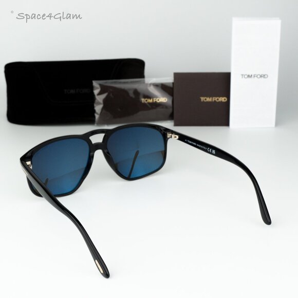 Tom Ford Men Sunglasses Shiny Black Smoke Pilot FT1000/S PIERRE 01A BRAND NEW - Picture 11 of 13